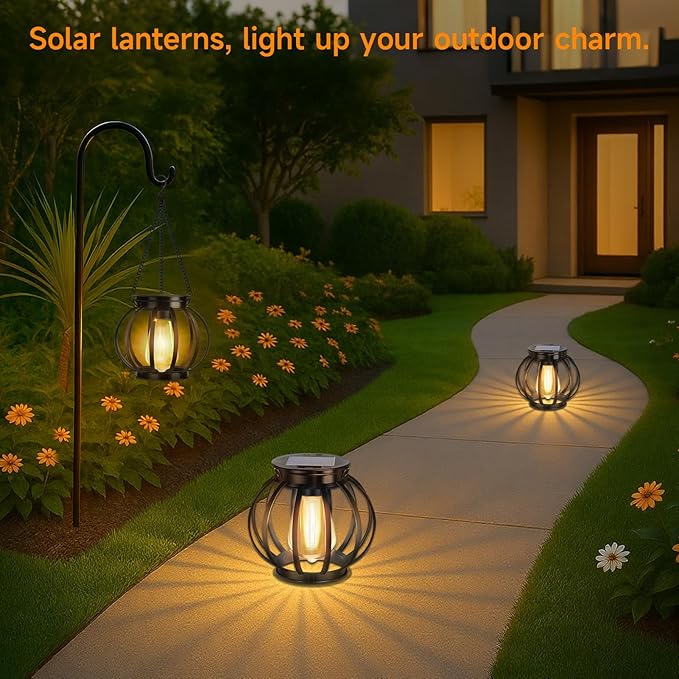 2 Pack Solar Lantern Outdoor Lamp Waterproof Decorations Garden Decor, Christmas Birthday Gifts for Women, Mom, Grandma Decorative Garden, Yard, Patio, Lawn, Porch - Pumpkin