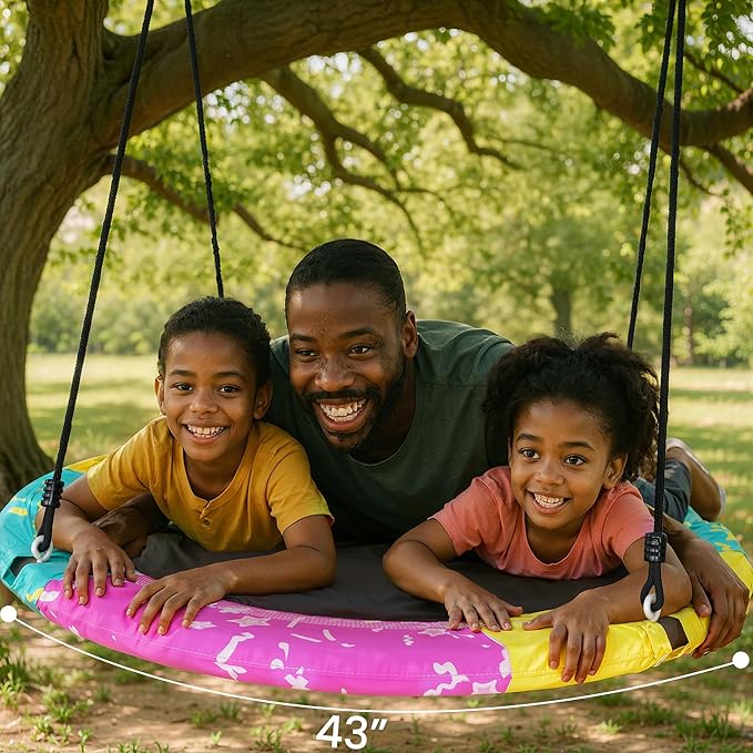 Tree Swing, 43'' / 48'' Saucer Swing for Kids and Adults, ASTM Approved Swing Sets with 900lbs Weight Capacity, Backyard Or Playground, Waterproof and UV-Resistant Mat, Adjustable Hanging Straps