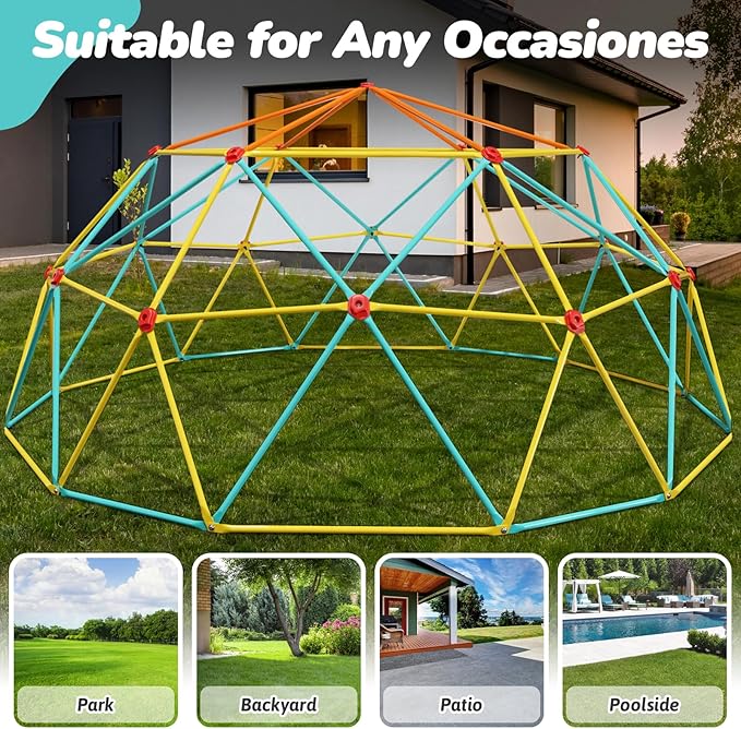 10FT Climbing Dome, Outdoor Jungle Gym for Kids- Supports 1000LBS-Anti-Rust Metal Outdoor Play Structure ASTM Approved, Easy Assembly