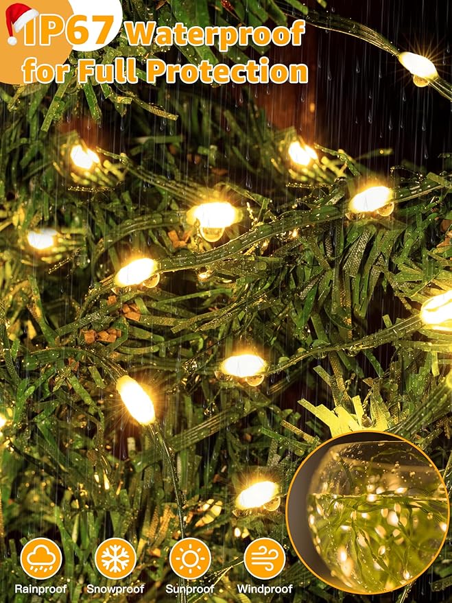 Christmas Lights 600 LED 196 FT, Waterproof Outdoor String Lights with Remote and Timer, Christmas Tree Lights with 8 Modes Dimmable, Fairy Lights for Holiday Decor (Warm White)