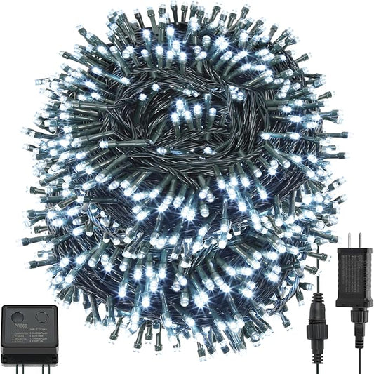 QUWIN Led Outdoor Christmas String Lights, 500 LED UL Certified 8 Lighting Modes, Indoor & Outside Waterproof Fairy Light for Christmas Tree, Patio, Holidays, Party (180 Ft Cool White)