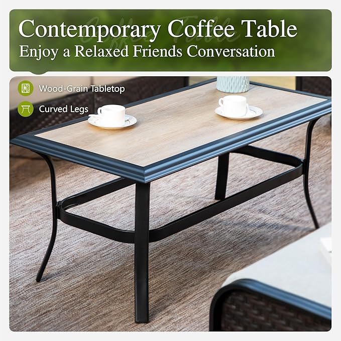Sophia & William Patio Furniture Set, 5 Piece Metal Outdoor Conversation Set with 3-Seater Outdoor Couch, 2 Sofa Chairs, 1 Loveseat,1 Coffee Table for Outdoor Seating, Backyard, Porch(Navy)