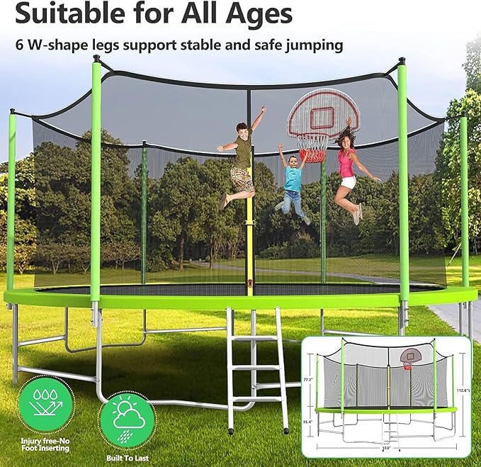 Lyromix Upgraded 16FT 15FT 14FT 12FT 10FT 8FT Trampoline Outdoor with Basketball Hoop and Net, Capacity for 4-6 Kids and Adults