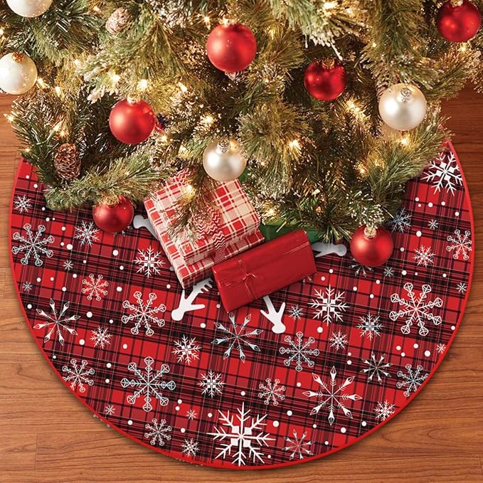 48 Inch Snowflake Christmas Tree Skirt – Holiday Tree Mat for 6 to 7.5 Ft Trees, Durable & Soft Christmas Decorations for Home, Living Room, Party, Winter Xmas Holiday Decor