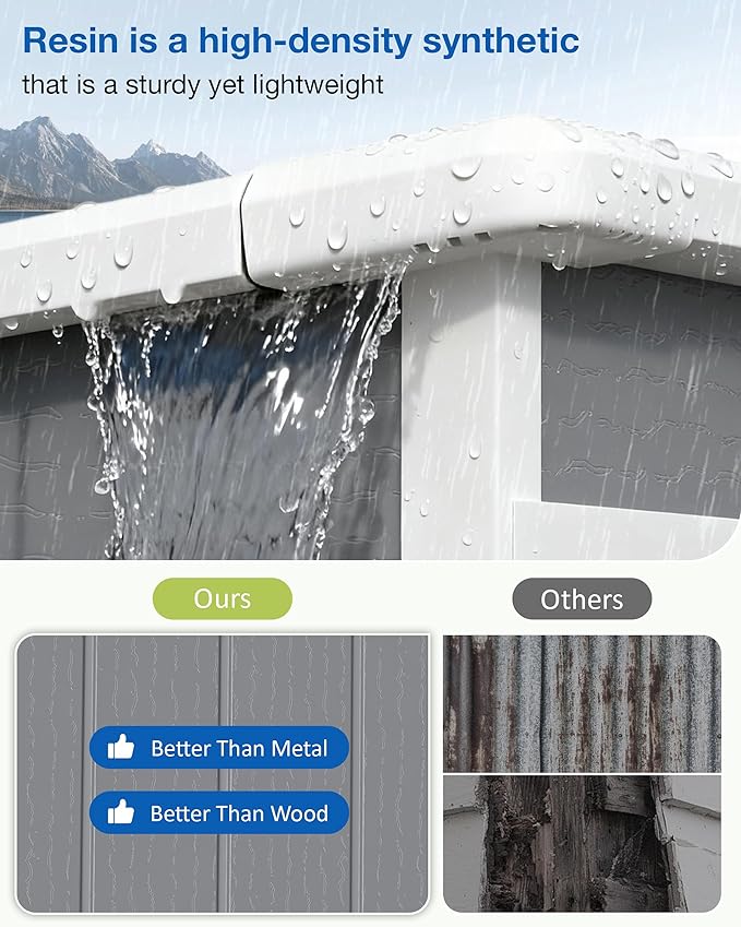 Amopatio 10x8 FT Storage Shed, Resin Shed with Floor Included, Plastic Sheds Outdoor Storage for Bike, Garden Tools, Sheds & Outdoor Storage with Lockable Door, Window & Vents, Grey & White
