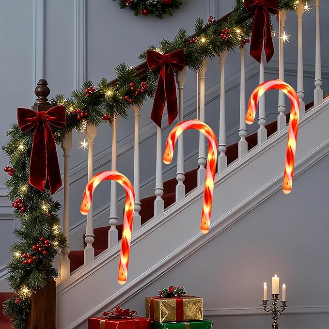 3 Pack Christmas Window Lights Decorations with Timer,Battery Powered Red Lighted Candy Cane LED Sucker for Xmas 2026 Hanging Fireplace Window Indoor Decor