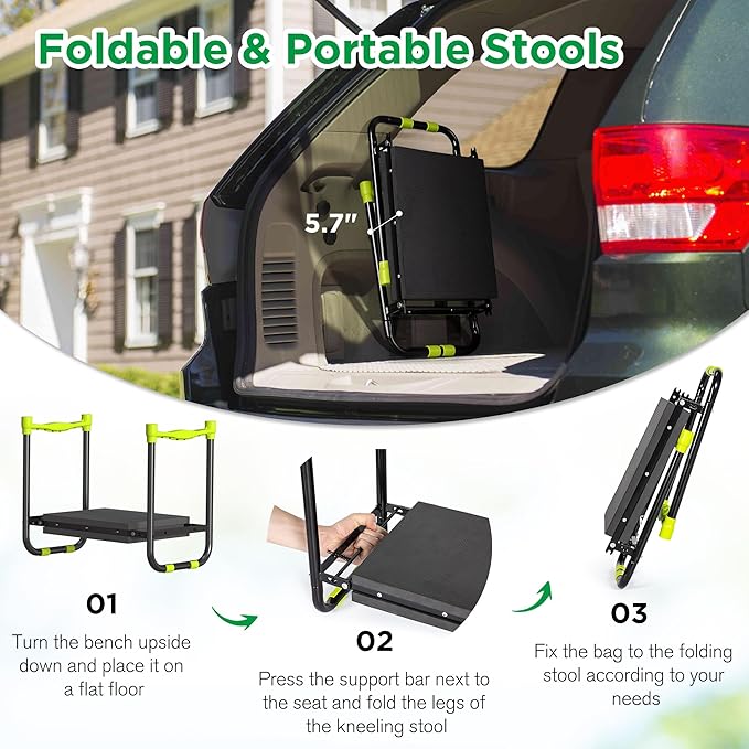 10.8¡± Wide Garden Kneeler and Seat, Heavy Duty Foldable Gardening Stool with Tool Belt Pouch, Portable Gardening Bench Chair for Seniors & Parents, Non-Slip & Easy Grip Design
