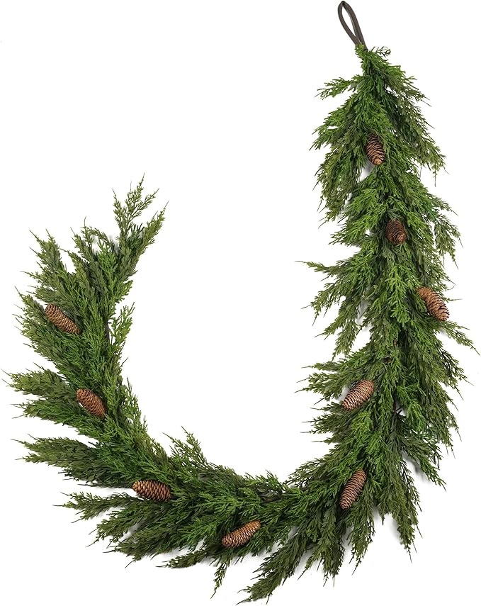Norfolk Pine Garland 6ft Real Touch Realistic Christmas Garlands with Pinecone, Greenery Artificial Xmas Decorations Indoor Outdoor