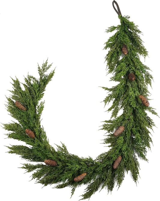 Norfolk Pine Garland 6ft Real Touch Realistic Christmas Garlands with Pinecone, Greenery Artificial Xmas Decorations Indoor Outdoor