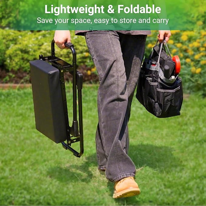 Walensee Garden Kneeler and Seat ? Foldable Heavy Duty Garden Stool with Soft Leather Kneeling Pad, Removable Tool Pouch, Sturdy Steel Frame, No Assembly, Ideal Gardening Gift for Women & Men