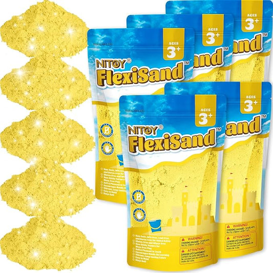NiToy FlexiSand Value Pack 11lbs of Moldable Self-Sticking Sand, Never Dries Out-Fun for 3 Years and Up Kids Bulk Refill for Sensory Sand Box Toys, Ideal for Shaping, and Molding(5kg, Yellow)