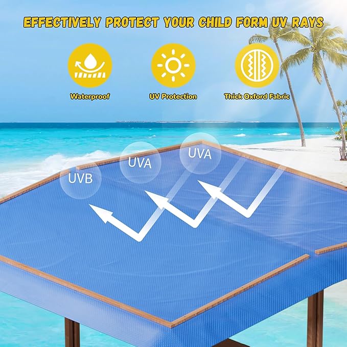 Children's Wooden Sandbox with Adjustable Canopy and 2 Foldable Bench Seats, Children Outdoor Wooden Playset, Kids Sandbox with Canopy for Backyard, Patio, Garden