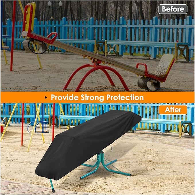 Teeter Totter Cover, Outdoor Waterproof Accessories for Kids Spin Seesaw Teeter Totter Heavy Duty Playground Equipment Cover - Black 77L x 12W x 13H