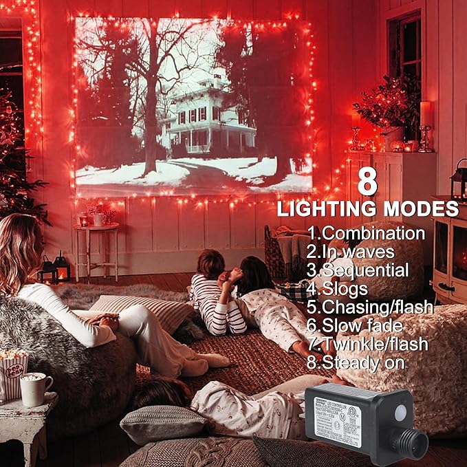 kemooie 500 LED Valentine's Day Lights, 164 FT String Lights with 8 Twinkle Modes & Memory Function, Plug in Waterproof Tree Lights for Garden Tree Outdoor Indoor Christmas Decorations (Red)