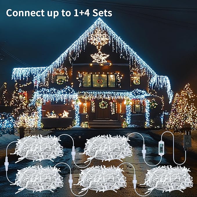 Icicle Lights for Outside, 167ft 1760 LED Icicle Christmas Lights Outdoor Waterproof, 352 Drops with Remote, 8 Modes & Dimmable, Timer for Christmas, Wedding, Party, House, Roof Decoration, White