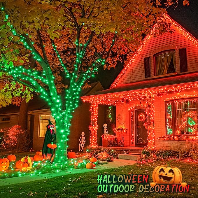 JMEXSUSS 600 LED Red and Green Halloween String Lights Outdoor, Red and Green Lights Clear Wire, Christmas Twinkle String Light Plug in for Outside Tree Christmas Halloween Decorations