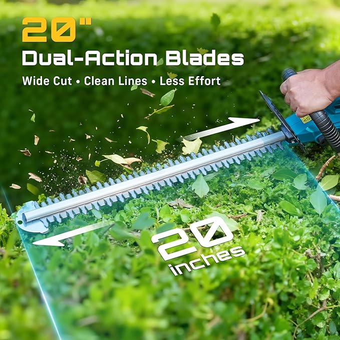 SEESII Cordless Hedge Trimmer and Leaf Blower Combo, 2 Pcs 4.0Ah Batteries, Electric Handheld Bush Trimmer with 20 Dual-Action Blade, Lightweight Brushless Blower with 2 Speed Modes for Yard Garden