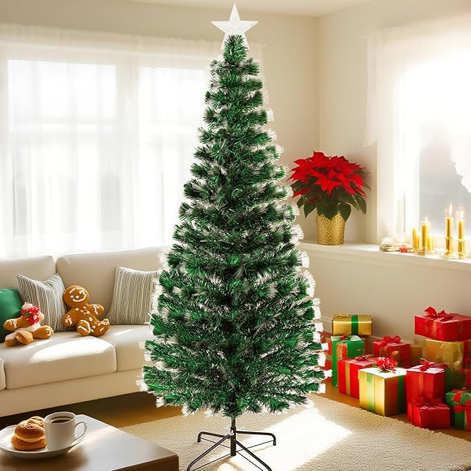 Uten 3 Color Fiber Optic Christmas Tree, 4 FT Pre-Lit Artificial Xmas Tree, PVC Material 125 Tips for Holiday Home Decor Indoor, Easy Assembly for Office, Decoration