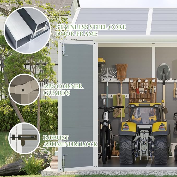 10.5x7.6x7.5 ft Outdoor Resin Storage Shed with Floor, Windows & Air Vents, Large Waterproof Tool Shed for Backyard, Garden, Lawn Equipment & Bikes, Grey