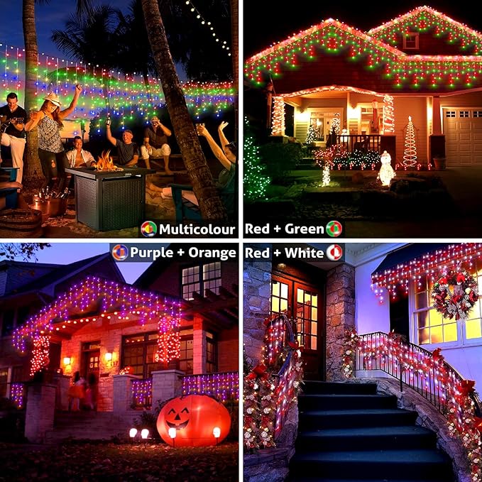 49FT 128 Functions Christmas Icicle Lights Outdoor with 504 LED 8 Modes and Timer Curtain Lights Outside for Garden Holiday Gatherings Indoor Outdoor Decorations