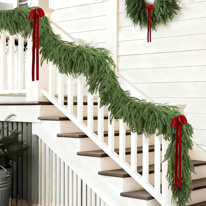 6 FT Artificial Christmas Norfolk Pine Garland, Realistic Greenery Garland for Indoor Outdoor Door Porch Fireplace Wall Staircase Holiday Christmas Decorations