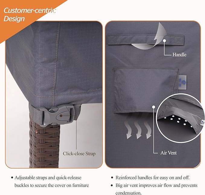 WJ-X3 Patio Chair Cover, Outdoor Lounge Cover, Heavy Duty, Waterproof Lawn Chair Covers, 43W x 42D x 42H, Grey, 2-Pack