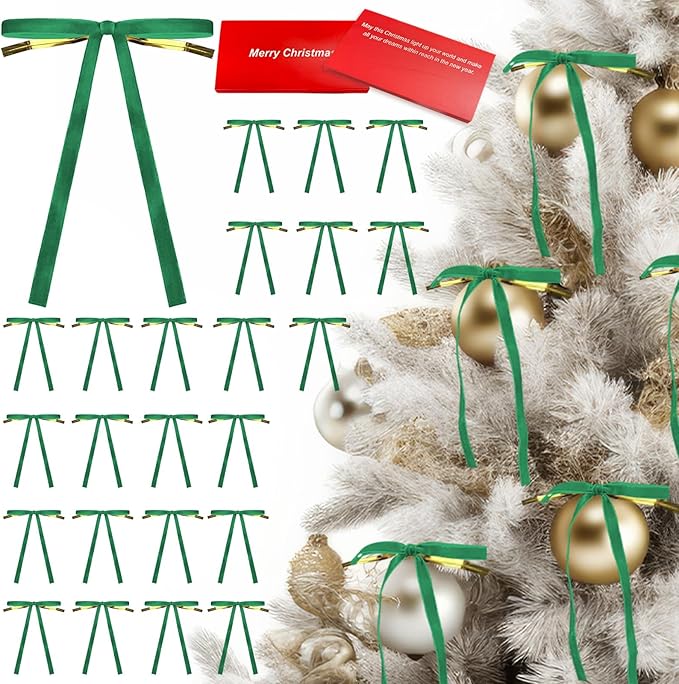 24 Pcs Velvet Bows for Christmas Tree Ribbon Bows for Home Tree Garland Wreath Indoor Rustic Crafts Gift Xmas Decorations Holiday Wedding Outdoor (Teal)