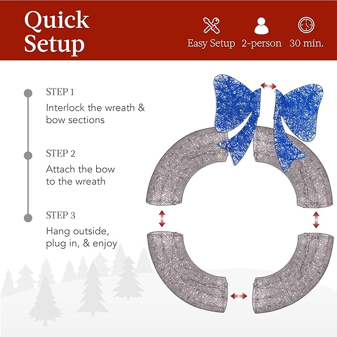 Best Choice Products 60in Pre-Lit Outdoor Christmas Wreath Decoration, LED Metal Holiday Decor for Home Exterior, Garden w/ 206 Lights, Bow - Hanukkah Silver/Blue