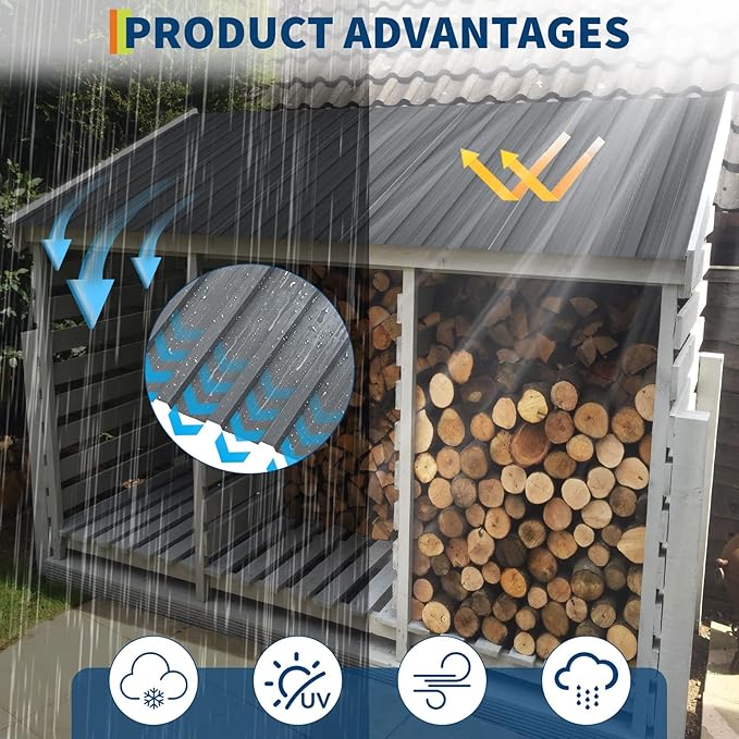 20Pcs Metal Roofing Panels for Carport, Heavy Duty Metal Carport Kits, Galvanized Steel Corrugated Panels, for Patio Outdoor Garden, 73.2 in x 16.77 in