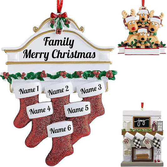 Personalized Christmas Ornaments 2023 Red Stocking Family of 2/3/4/5/6/7/8 Custom Christmas Ornament with Names Customized New Year Family Ornament for Christmas Tree Decor（Family of 6）