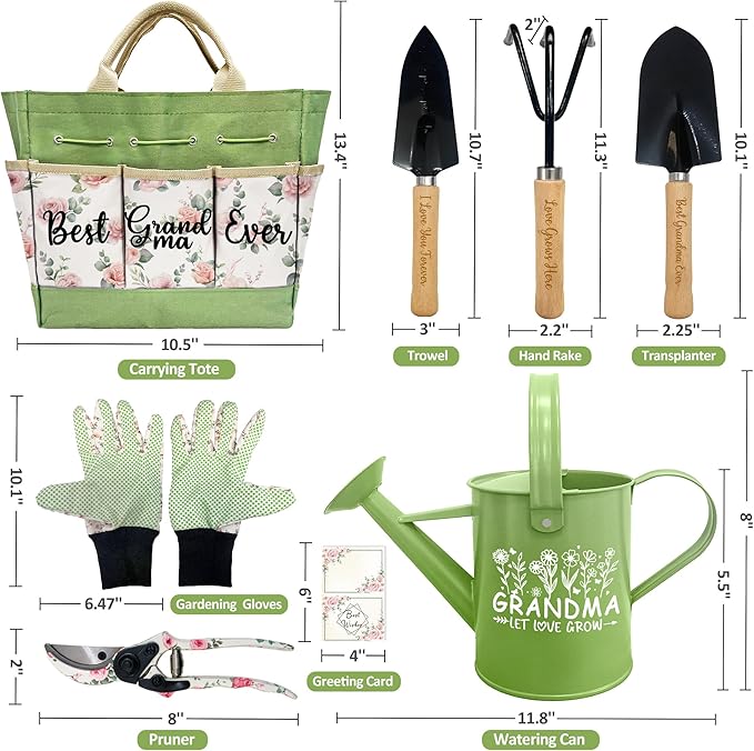Gifts for Grandma, Christmas Grandma Garden Kit Birthday Gifts from Grandkids Floral Gardening Tools and Durable Garden Tools Organizer Tote, Ideal Gardening Gift for Women on Grandparents Day