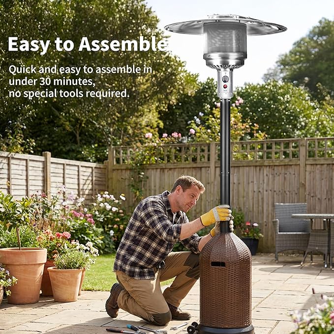 MAJARO 50,000 BTU Outdoor Propane Patio Heater with Wheels ? Wicker-Style Propane Tank Cover, Weighted Base, Easy Ignition & Safety Tilt Shut-Off for Patio & Outdoor Living Spaces