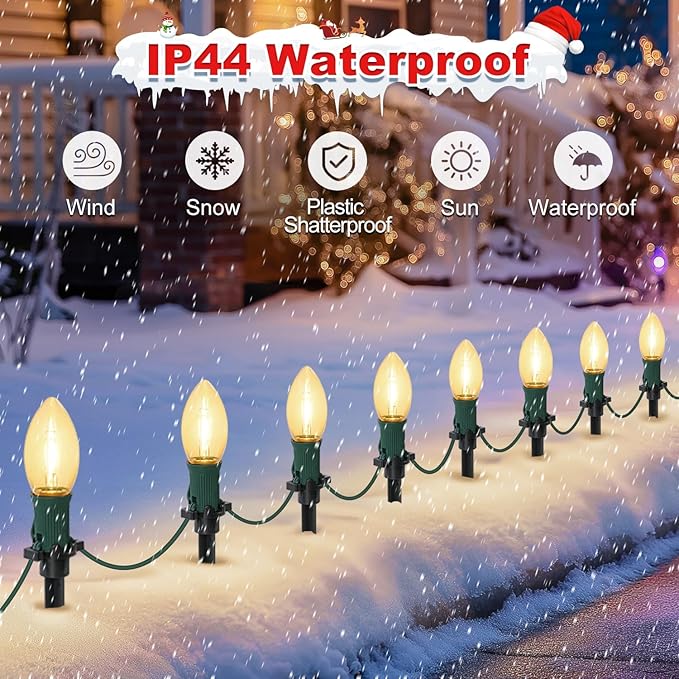 60Ft C9 Led Christmas Pathway Lights Outdoor, 40 Warm White Bulbs Waterproof Connectable Extra Long Christmas Walkway Lights for Large Driveway, Yard, Lawn