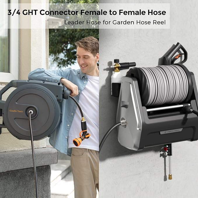 Giraffe Tools Leader Hose 8ft x 5/8, Custom Length, Heavy Duty, No Kink, Flexible, Rubber Garden Hose, Leakproof Water Hose with Female to Female Fittings, 600 Burst PSI