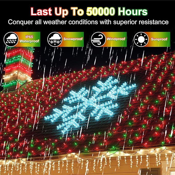 340 LED 90FT Christmas String Lights Outdoor, 12 Pro Modes and Timer Memory & Brightness, Plug in Waterproof Dark Green Wire Twinkle Light for for Xmas Yard Tree Wedding Party Decor (Red & Green)