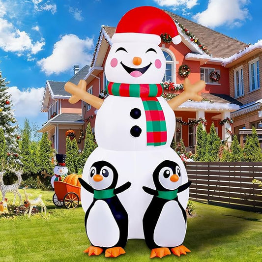 6FT Christmas Inflatables Outdoor Decorations,Inflatable Snowman with 2 Penguins Build-in LED Light-Christmas Blow Up Yard Decorations for Indoor/Outdoor Holiday Garden Lawn Yard Patio
