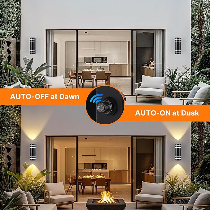 Dusk to Dawn Wall Light 2 Pack, Modern Outdoor Wall Lights with LED Bulbs, Cylinder Black Porch Light Fixture Wall Mount, Up and Down Lighting Outdoor Wall Sconce for House Porch Door