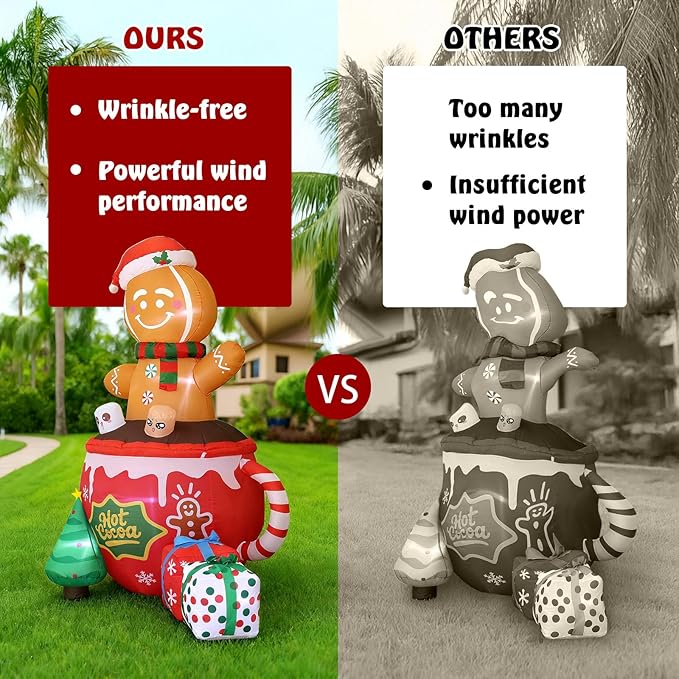 6FT Christmas Inflatables, Gingerbread Inflatables Outdoor Decorations, Cute Christmas Blow Up Decorations for Indoor Garden Lawn Party Decor