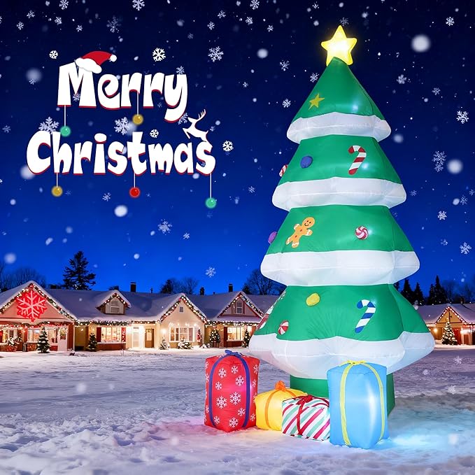 10 FT Giant Inflatable Christmas Tree with 4 Gift Boxes Featuring Built-in LEDs for Blow Up Christmas Decoration, Perfect Outdoor Christmas Inflatables for Yard, Garden, and Lawn Décor