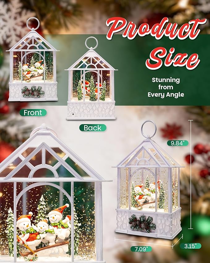 Christmas Snowman Snow Globe Light up Lantern with 8 Songs, 9.84" Christmas Snow Globes for Kids Adults, 6H Timer & Dual Power, Snowglobes Christmas Decorations Indoor for Home, Gifts for Women Men