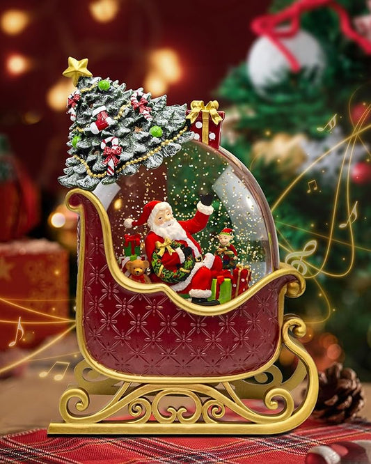 Christmas Santa Snow Globe Light up Lantern with 8 Songs, 9.17" Red Christmas Snow Globes for Kids Adults, 6H Timer & Dual Power, Snowglobes Christmas Decorations Indoor, Gifts for Women Men