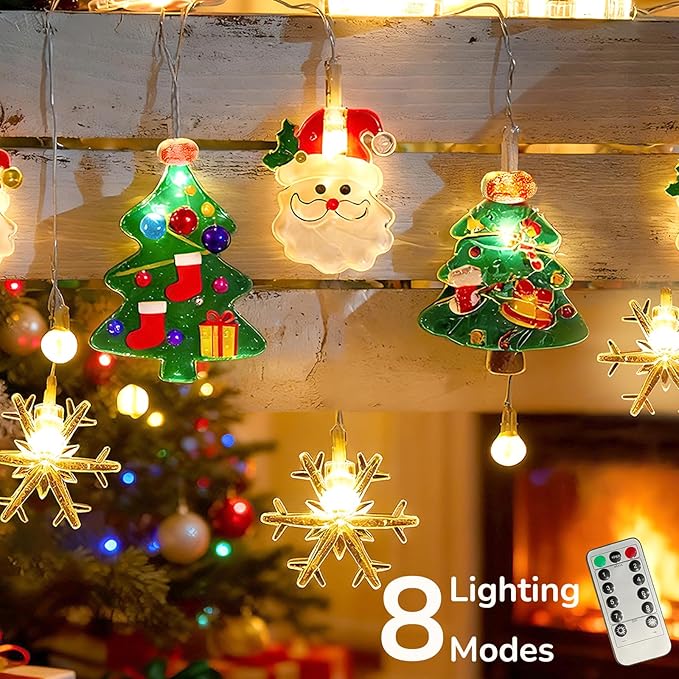 13ft 20 LED Battery Operated Christmas Lights – Xmas Tree, Snowman, Snowflake Twinkling LED String Lights, Waterproof Atmosphere Light for Indoor Outdoor Christmas Decorations, Xmas Home Decor