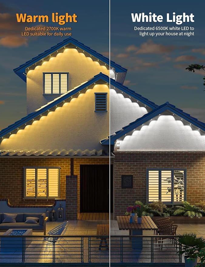 Permanent Christmas Eave Lights, 100ft with 72 RGB LED Lights, IP65 Waterproof, 49 Scene Modes, DIY Mode, Alexa/Google Compatible