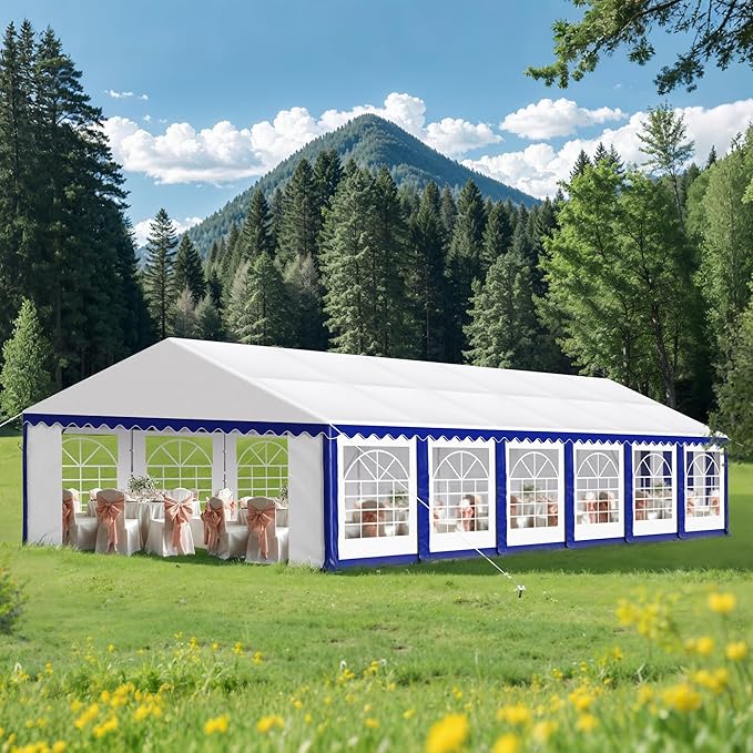 Tents for Parties Party Tent 20x40 ft, Outdoor Canopy Carpas para Fiestas Heavy Duty, Large Waterproof Patio Event Wedding Tent White & Blue with Sidewalls Walls for Backyard