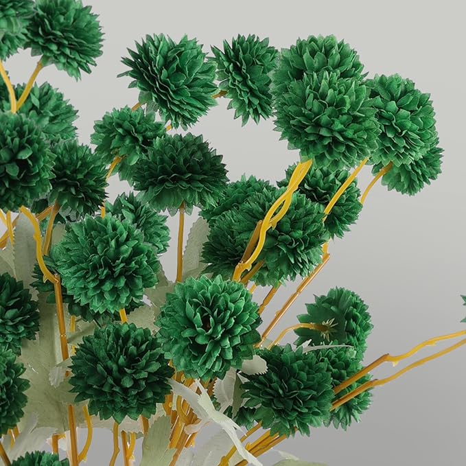 Hananona 12 Pcs Artificial Chrysanthemum Flowers, Green Kiku Pom Pom Mums Flower Faux Floral Arrangements Centerpiece for St Patrict Day Home Kitchen Decor (12, Blackish Green)