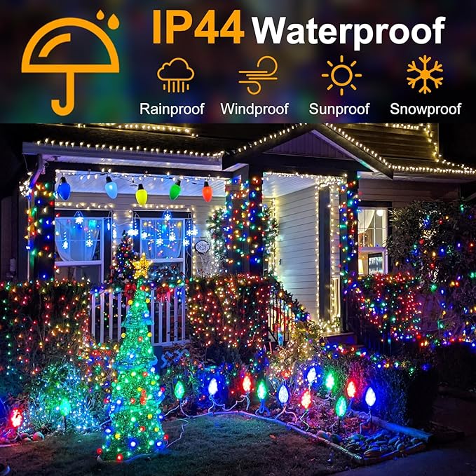 410Ft 1200LED Christmas Lights Outdoor Decorations 12 Modes & Memory Timer Christmas Lights with Remote Plug in Waterproof Fairy String Lights for Xmas Wedding Party Holiday Decor（Multicolor）