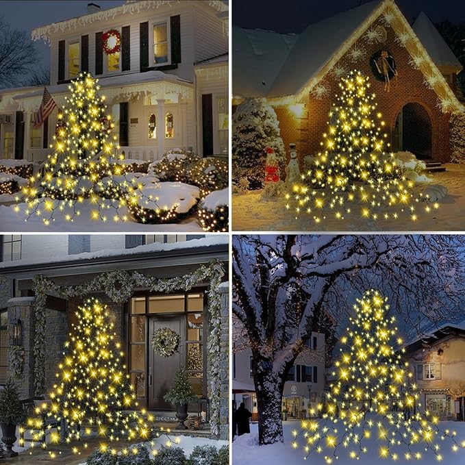 Christmas Tree Lights Indoor Outdoor, 280 LED Christmas String Lights 8.2FT x 8 Lines with 8 Modes & Timer, Waterproof Twinkle Decor Lights Plug in for 8FT Xmas Tree Christmas Decoration (Warm White)