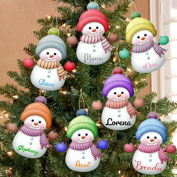 Personalized Christmas Ornaments 7PCS Custom Snowman Family Ornament Customized Family Ornaments with Names Snowman Xmas Tree Decorations Gifts - 3.15"（8cm）