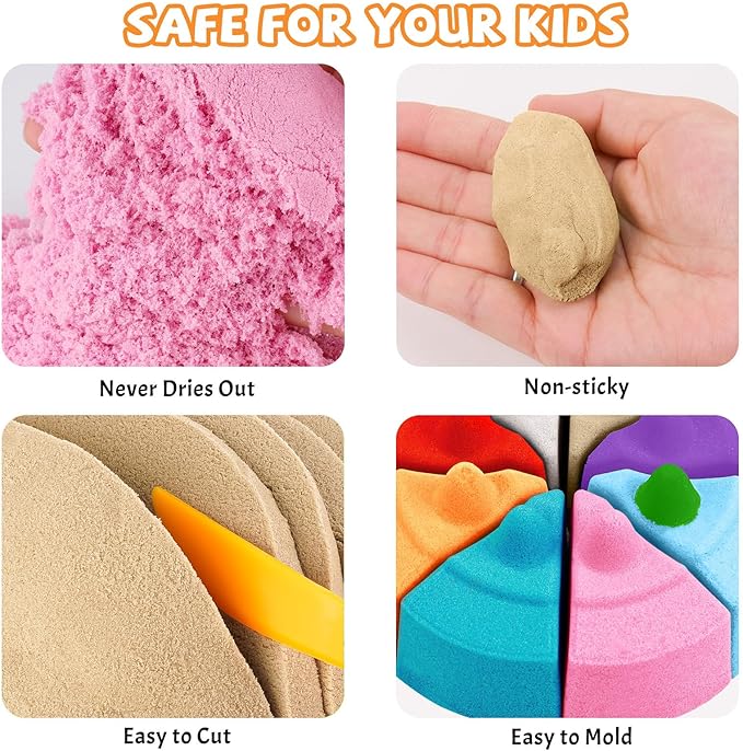FlexiSand 11 Lbs Moldable Self-Sticking Sand,Never Dries Out-Fun for 3 Years and up Kids Bulk Refill for Sensory Sand Box Toys,Ideal for Shaping, Squeezing, Scooping and Rolling(5 Light Colors)