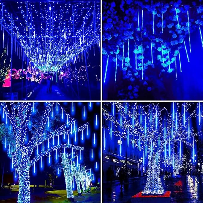 Christmas Lights Outdoor UL Certified 24 Tubes 576 LEDs (Equivalent to 3 Sets of 8 Tubes) Meteor Shower Light Falling Rain Drop Icicle Lights for Christmas Decorations Halloween Party, Blue